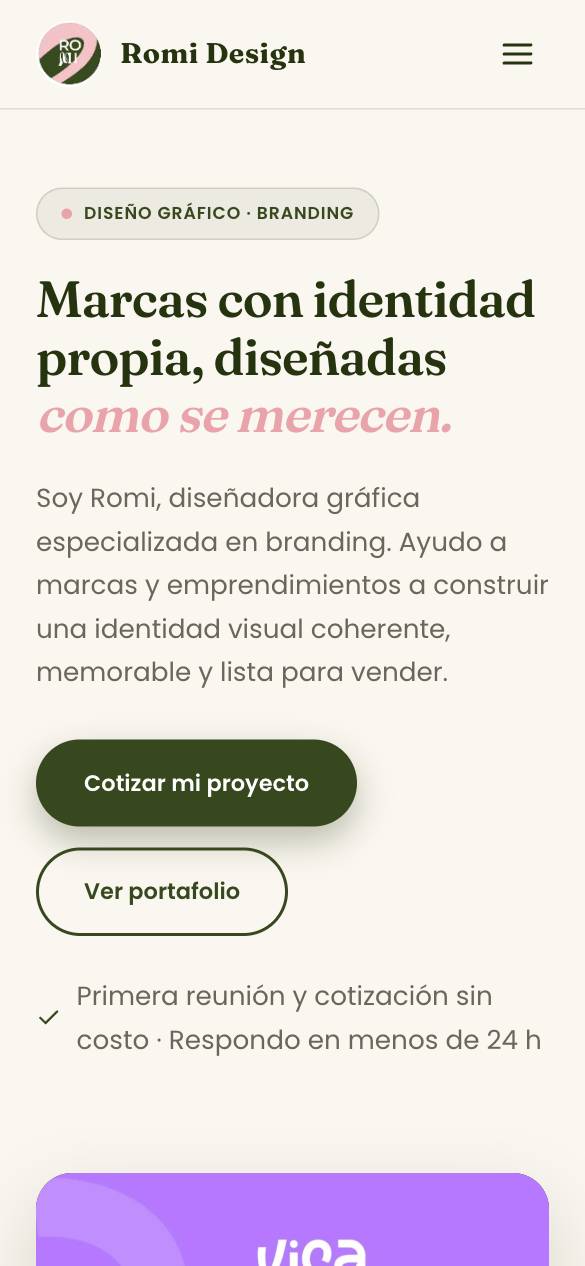 Marca personal con portafolio y planes en celular