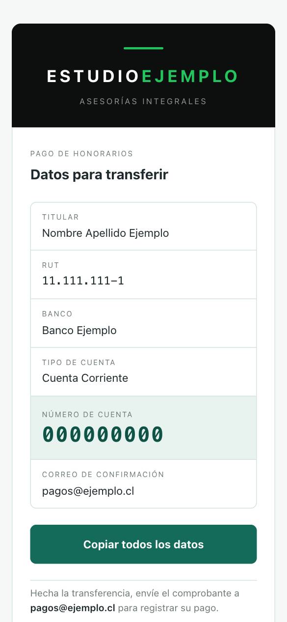 Página privada para recibir transferencias en celular