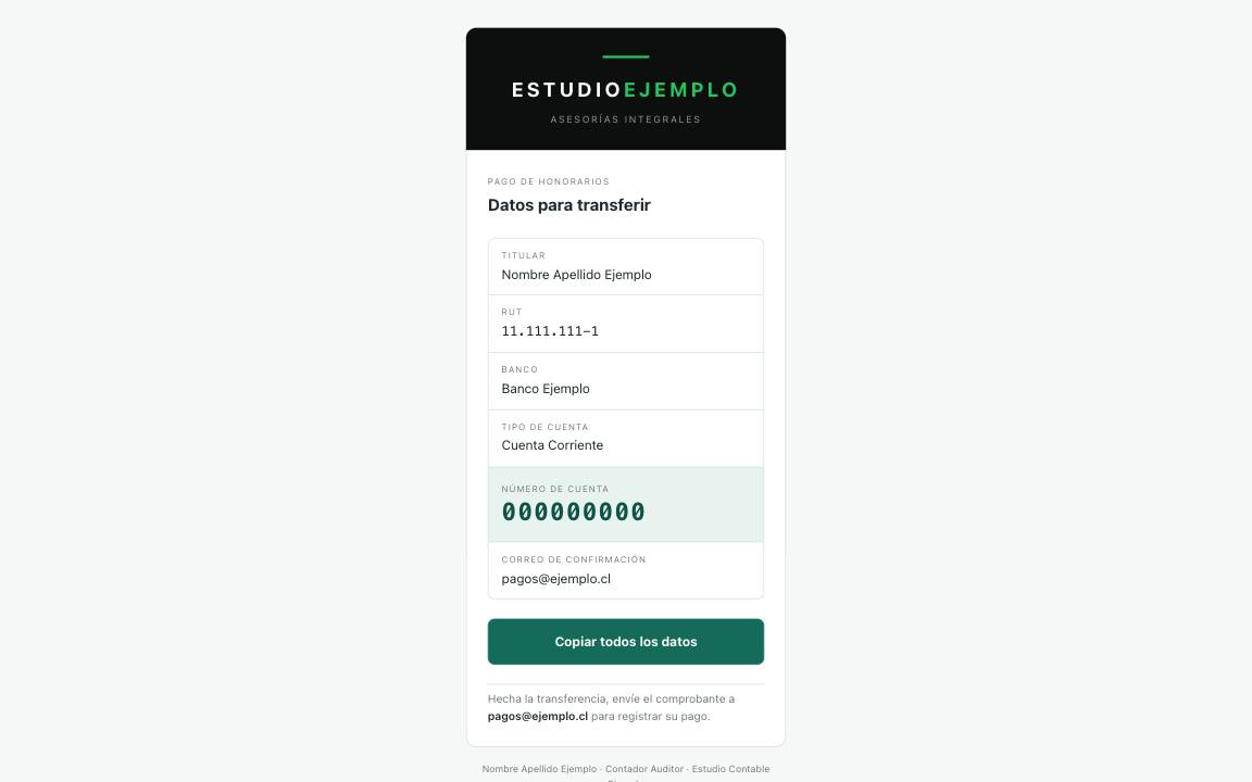 Página privada para recibir transferencias en computador