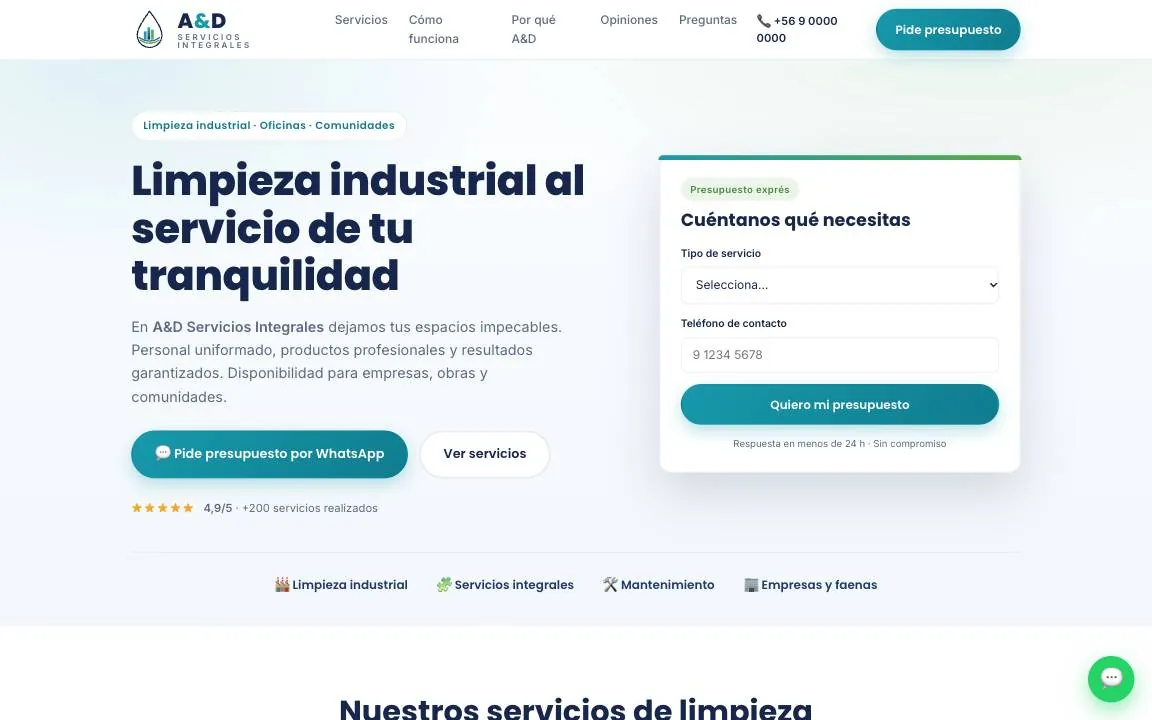 Estilo Servicios con cotizador, basado en la página de A&D Servicios Integrales