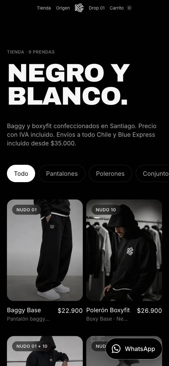 Tienda de NUDO Concept vista en el celular