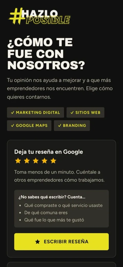 Página de reseñas de Google con marca propia, incluida en el servicio Google Maps